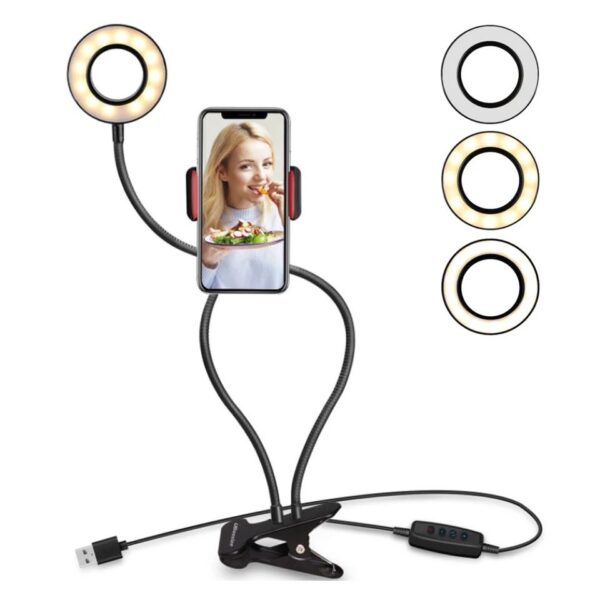 Ring Light 8 cm με Βάση Κινητού και Μεταλλικό Βραχίονα