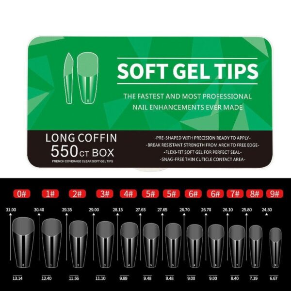 Soft gel tips 11 size 550τεμ  Long Coffin