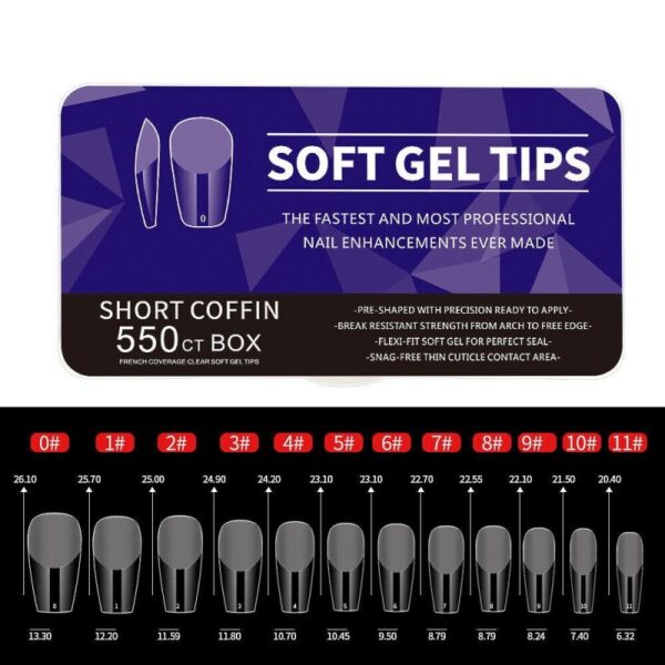 Soft gel tips 11 size 550τεμ Short Coffin