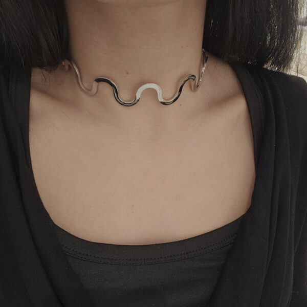 Γυναικείo Aτσάλινο Τσόκερ Κυματιστό - Women&apos;s Steel Wavy Choker - ΑΣΙΜΗ